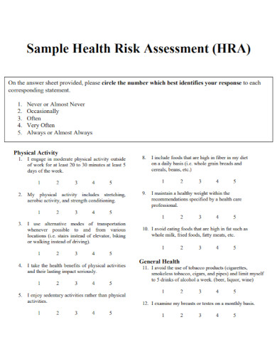 formal health risk assessment