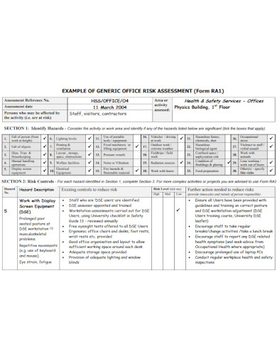 Office Risk Assessment - 10+ Examples, Format, Pdf | Examples