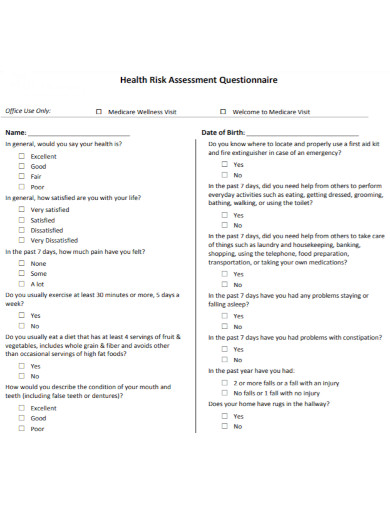 health risk assessment questionnaire