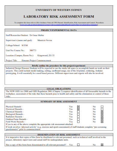 laboratory risk assessment form