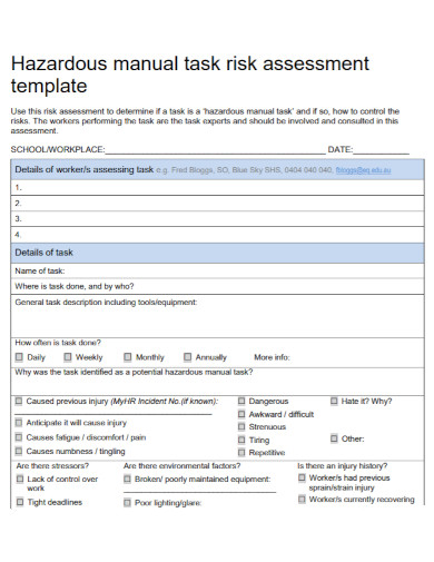 Manual Task Risk Assessment