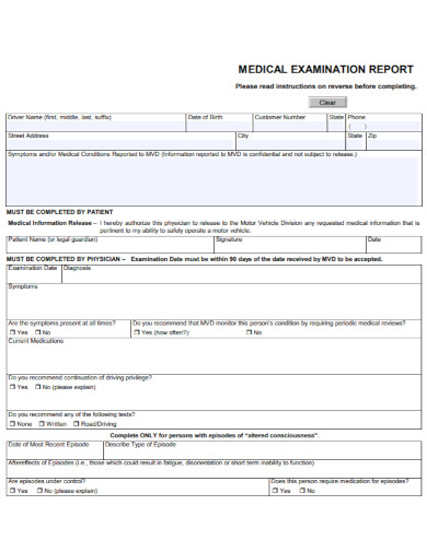 medical examination report template