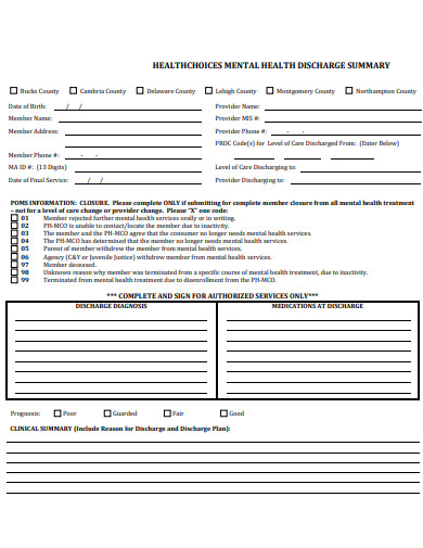 Mental Health Discharge Summary