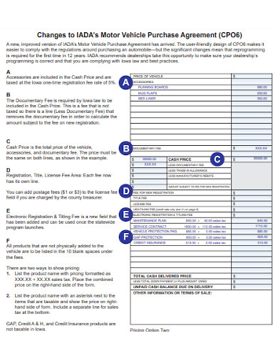 motor vehicle purchase agreement form