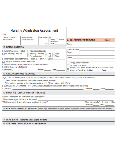 Nursing Admission Assessment - 9+ Examples, Format, Pdf | Examples