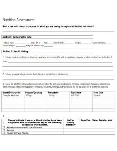nutritional assessment form