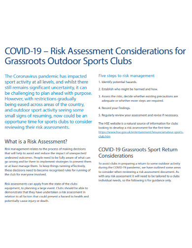 outdoor sports clubs risk assessment