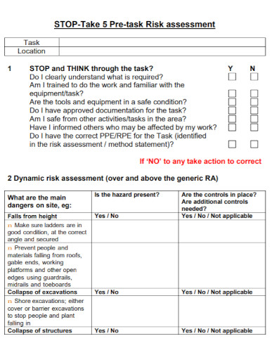 Pre-Task Risk Assessment