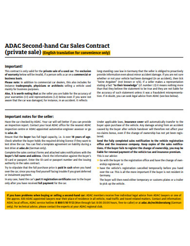 second hand car sales contract
