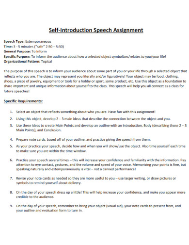self introduction speech assignment