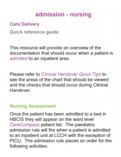 Nursing Admission Assessment - 9+ Examples, Format, Pdf | Examples