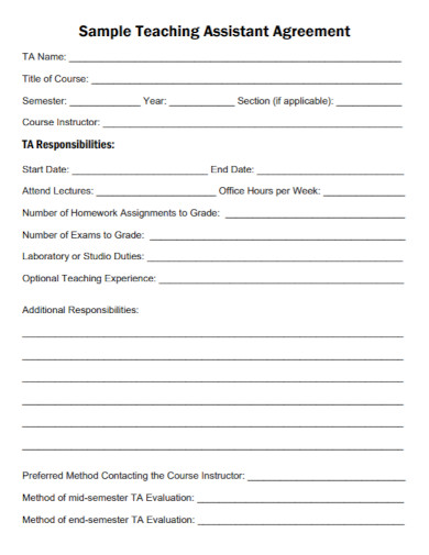 teacher assistant agreement form