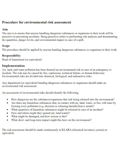University Environmental Risk Assessment