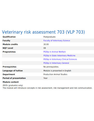 veterinary risk assessment format