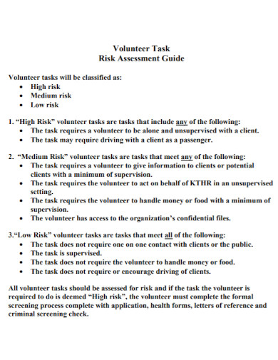 Volunteer Task Risk Assessment