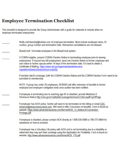administrator employee termination checklist