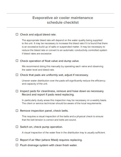 air cooler maintenance schedule checklist