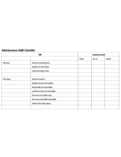 apartment maintenance skills checklist