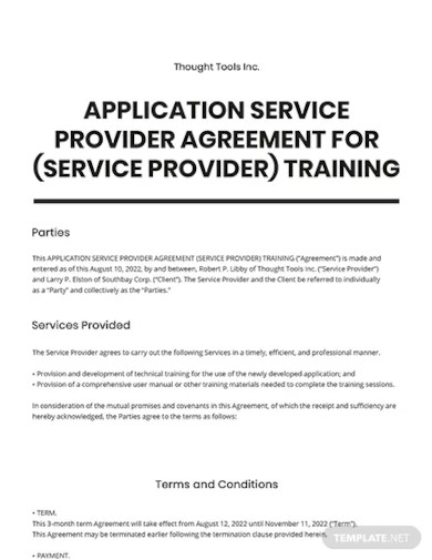 application service provider agreement training