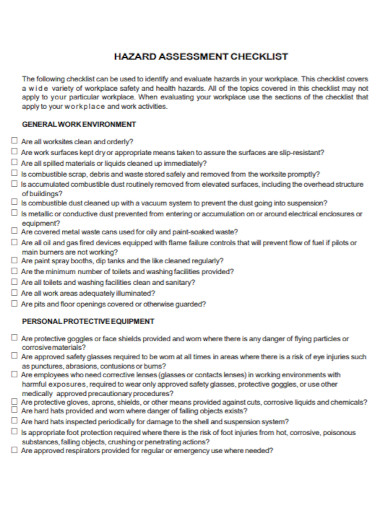 basic hazard assessment checklist