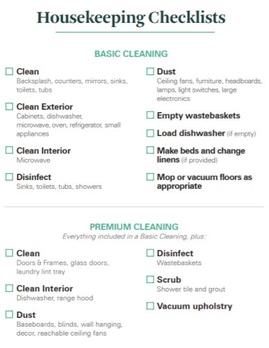 basic housekeeping checklist