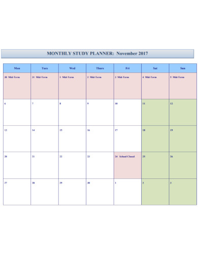 Basic Monthly Study Planner