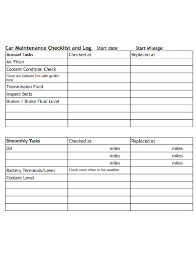 car maintenance checklist and log