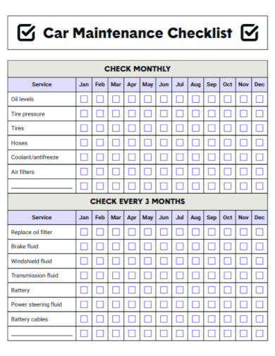car maintenance checklist in pdf