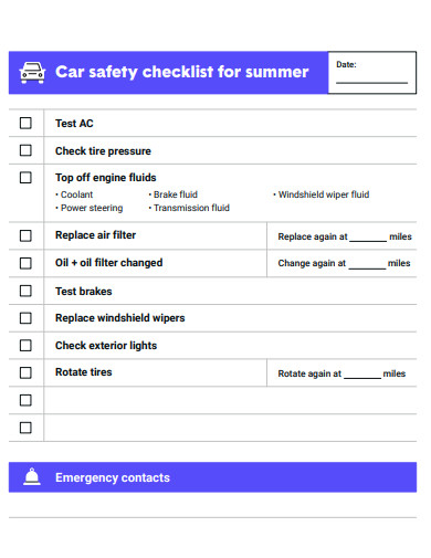 car safety checklist for summer