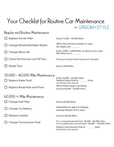 checklist for routine car maintenance