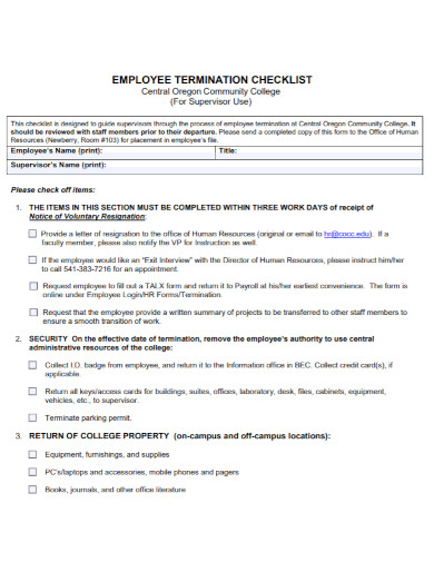 community employee termination checklist