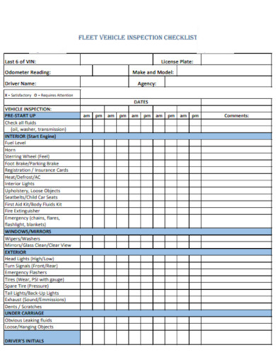 company fleet vehicle inspection checklist