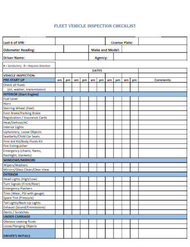 Company Vehicle Inspection Checklist Examples How To Make PDF