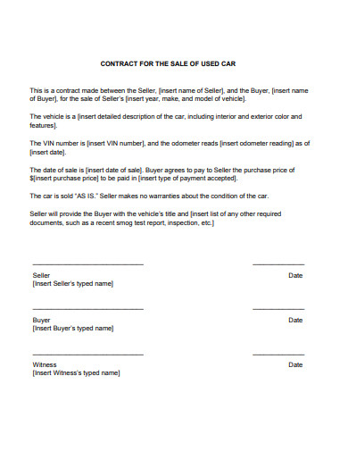 contract for the sale of used car