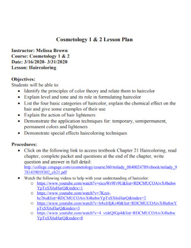 cosmetology lesson plan template