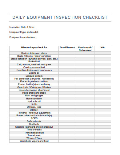 Equipment Inspection Checklist 10 Examples Format How To Create PDF