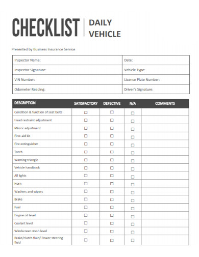 daily vehicle checklist template