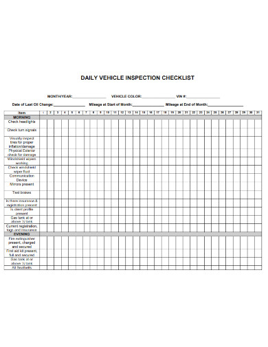 daily vehicle inspection checklist