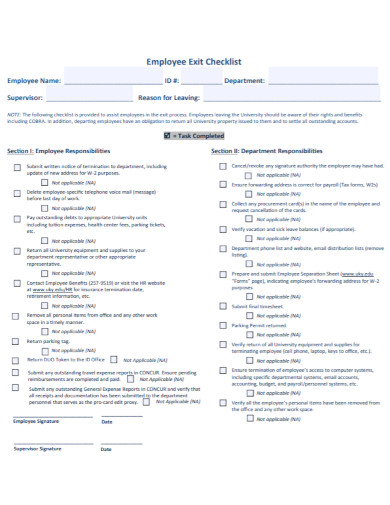 Department Employee Exit Checklist