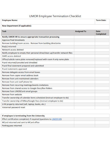 department employee termination checklist