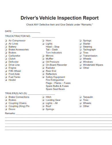 Driver Vehicle Inspection Report Template