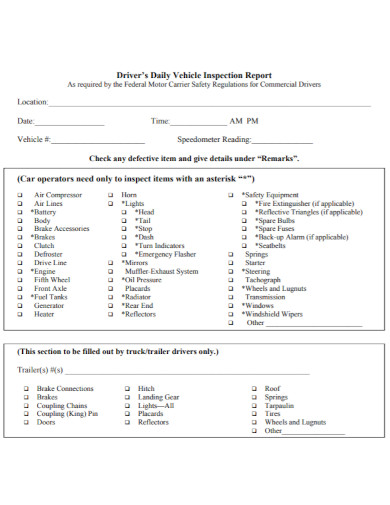 Drivers Daily Vehicle Inspection Report