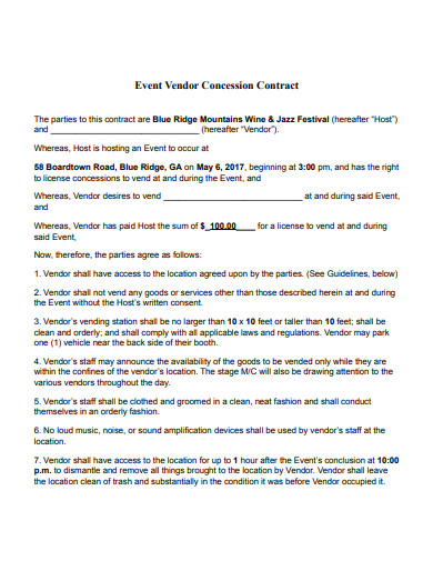 event vendor concession contract