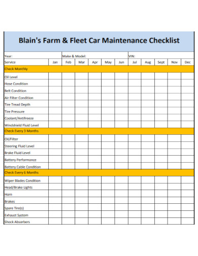 fleet car maintenance checklist