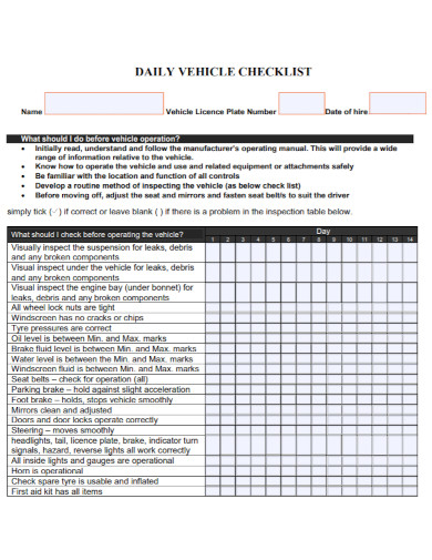 formal daily vehicle checklist