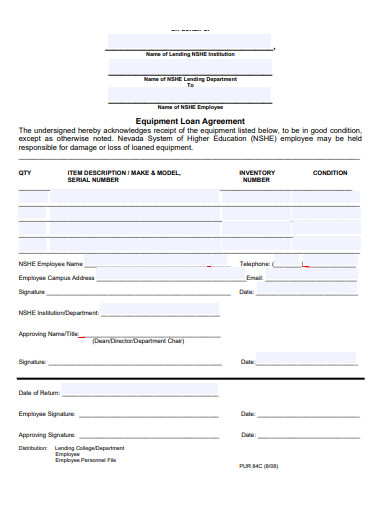 formal employee equipment loan agreement