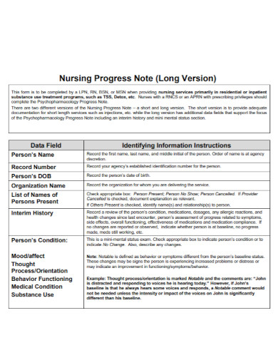 formal nursing progress note