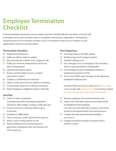 general employee termination checklist