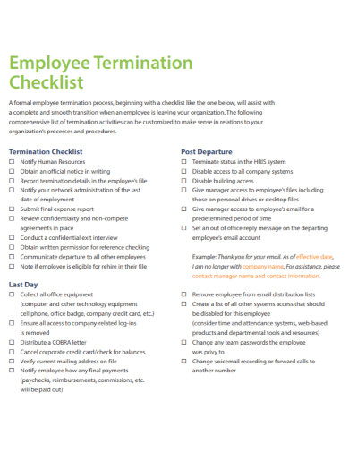 10+ Employee Termination Checklist Examples [ Company, Restaurant ...