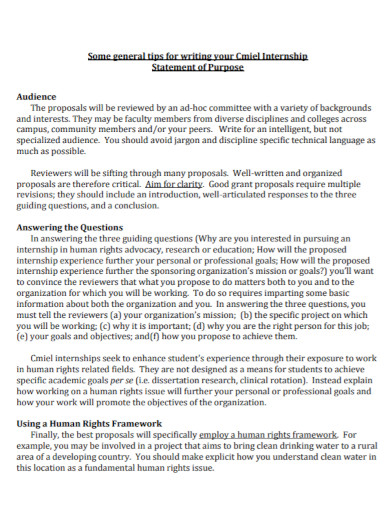 general internship statement of purpose